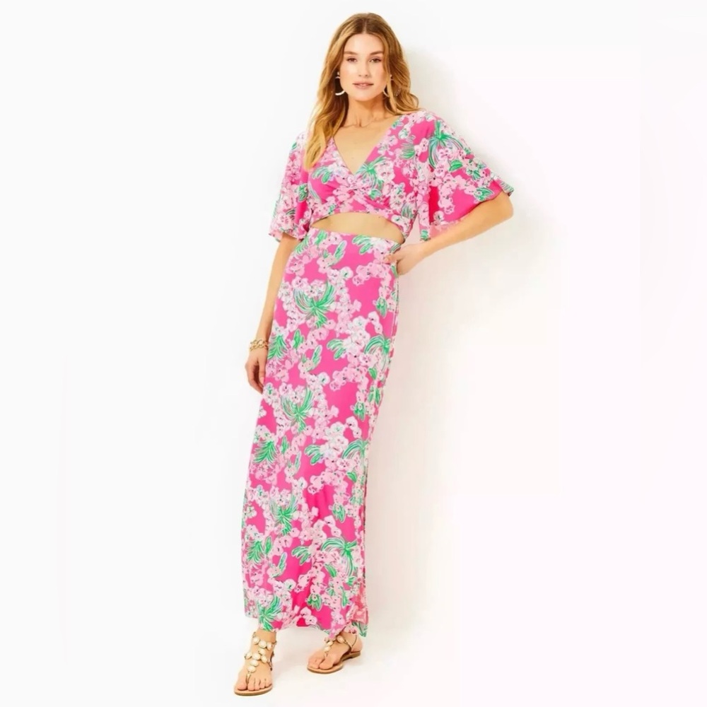 NWT Lilly Pulitzer Roxie Pink Minka Maxi Skirt Two Piece Set Size L
